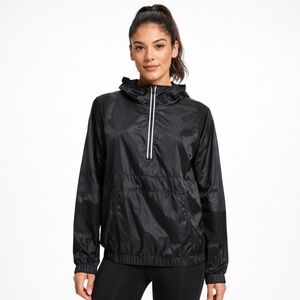 Fabletics Ziva Quarter Zip Windbreaker Jacket Kangaroo Pocket Black Sz M💛